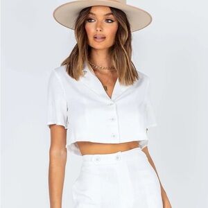 Princess Polly Addison Set Top Only. White Collared Crop Top